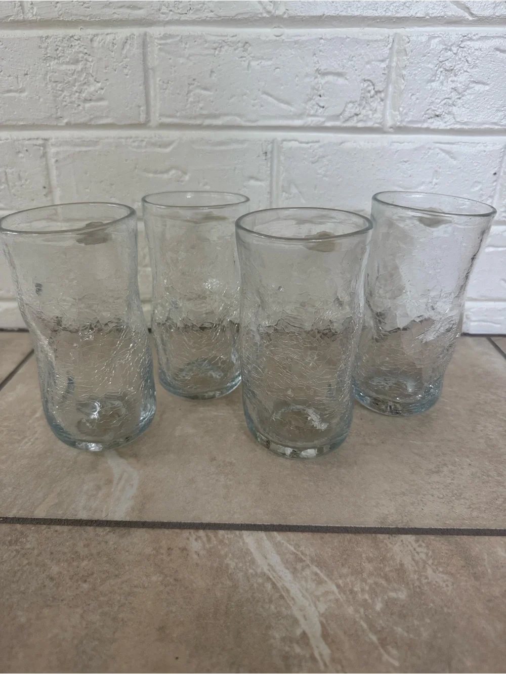 Sold Blenko Handcraft Clear Crackle Glass Tumblers - Set of 4